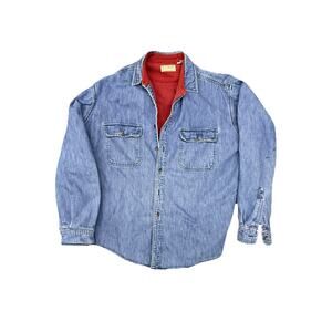 VTG .L.L.Bean Blue denim Long Sleeve shirt with red lining Size L Made in USA